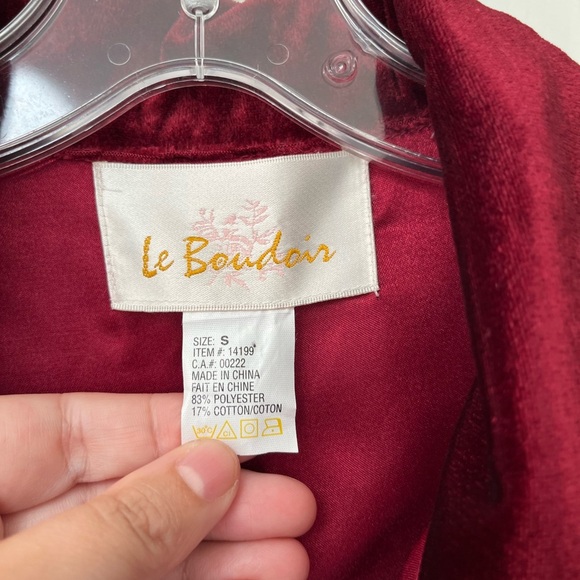 Vintage Satin Velvet Trim Pyjama Shirt Dress S Ruby - Picture 3 of 15